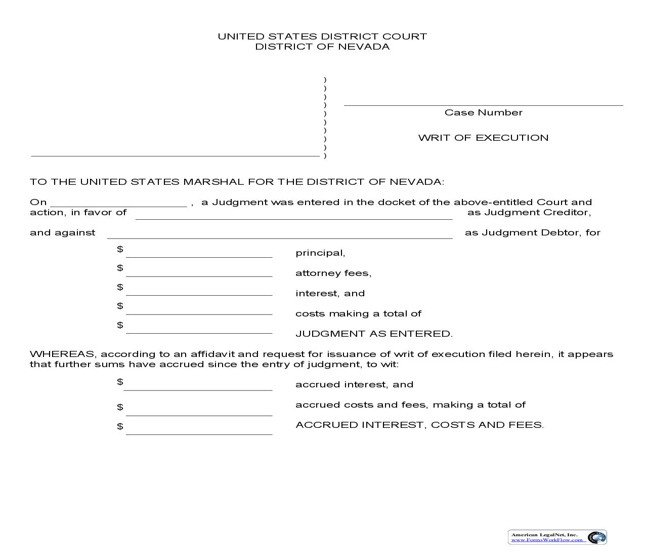 Writ Of Execution | Pdf Fpdf Doc Docx | Nevada