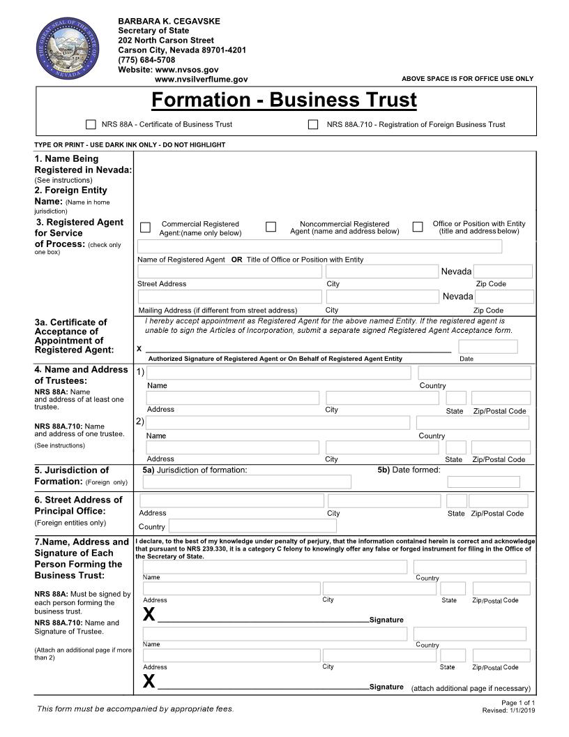 Formation Of Business Trust | Pdf Fpdf Docx | Nevada