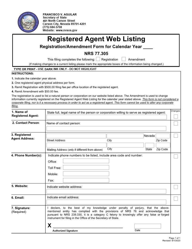 Registered Agent Web Listing | Pdf Fpdf Docx | Nevada
