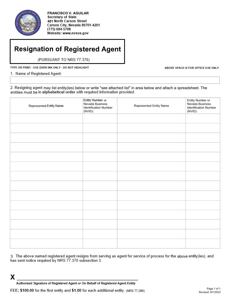 Resignation  Of Registered Agent | Pdf Fpdf Docx | Nevada