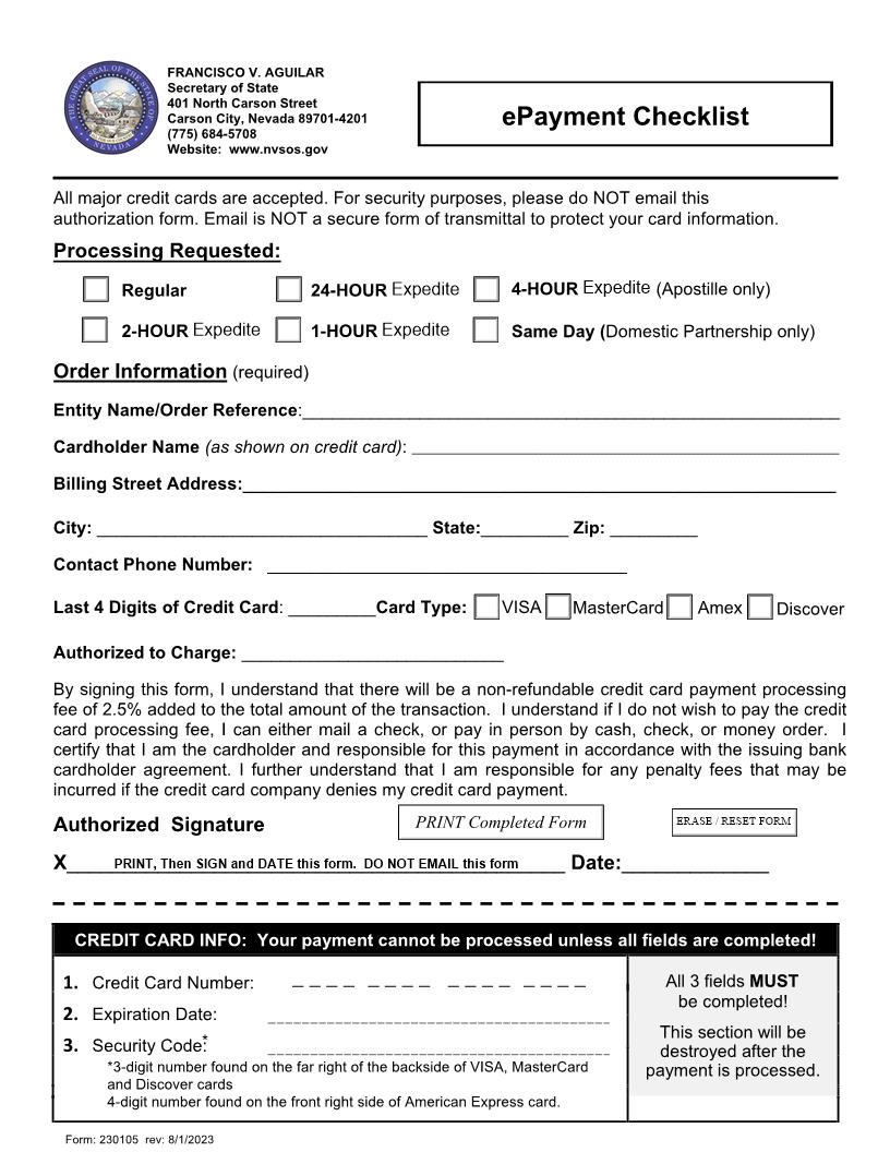 Epayment Checklist  | Pdf Fpdf Doc Docx | Nevada