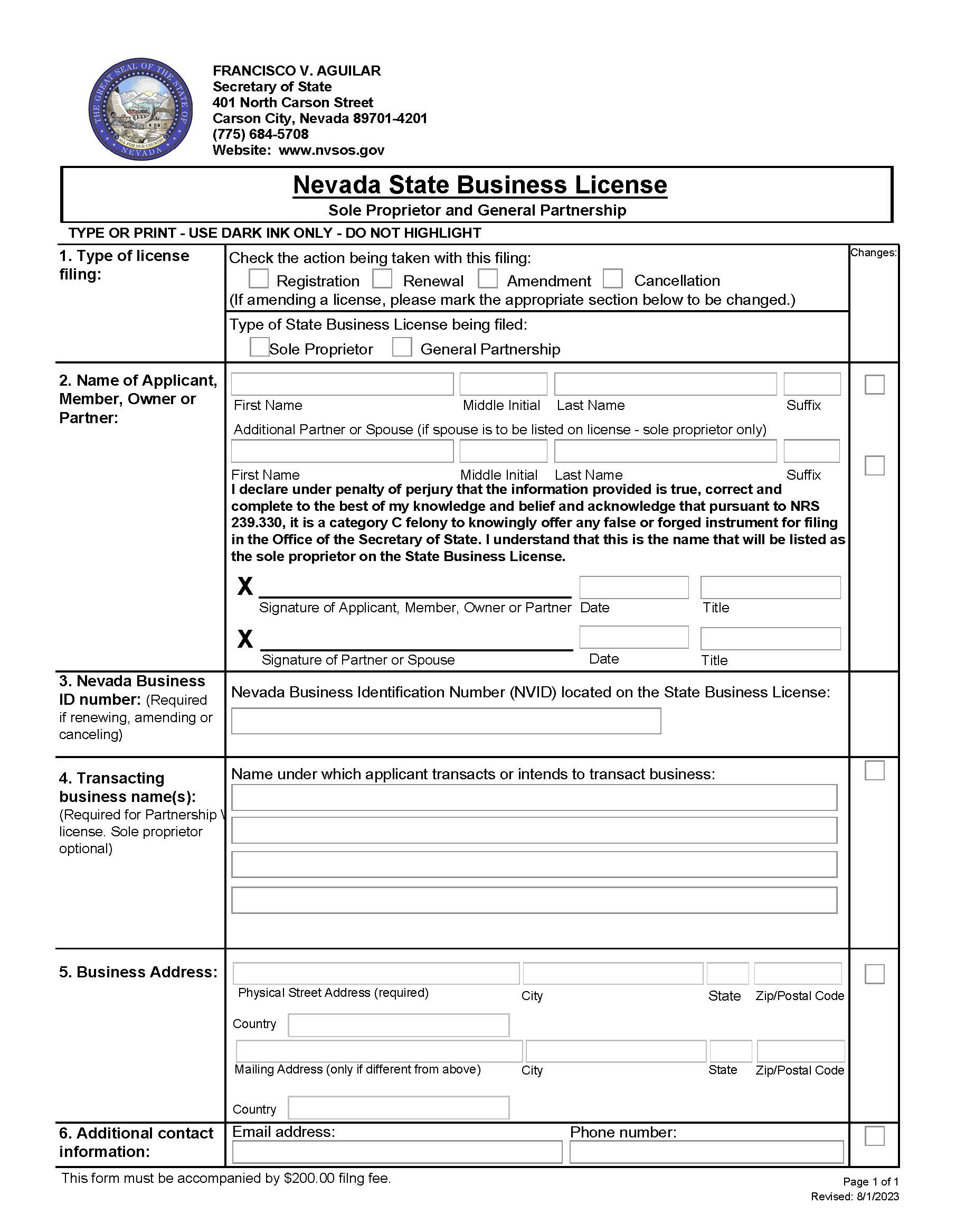 Nevada State Business License | Pdf Fpdf Docx | Nevada