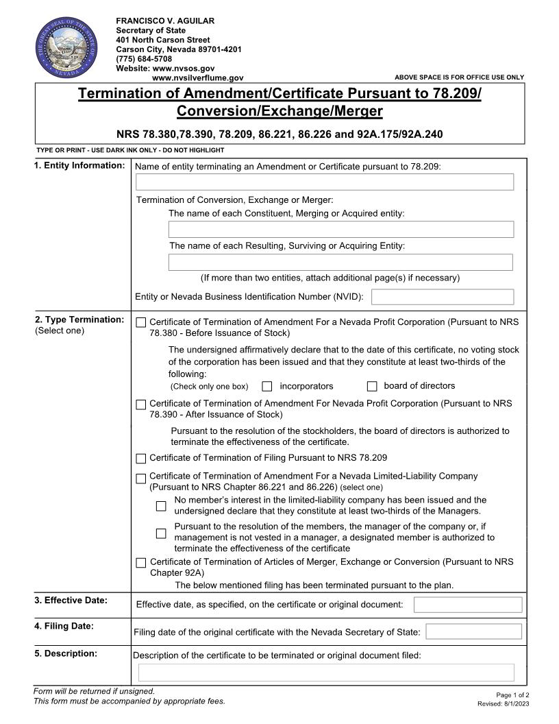 Termination Of Amendment | Pdf Fpdf Docx | Nevada