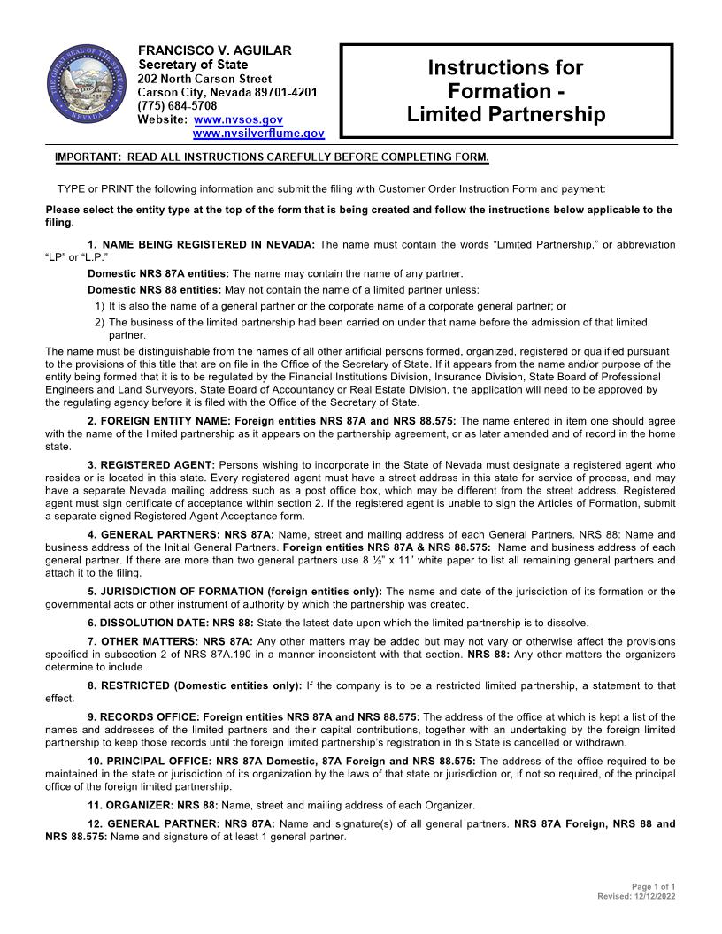Formation Limited Liability Partnership | Pdf Fpdf Docx | Nevada
