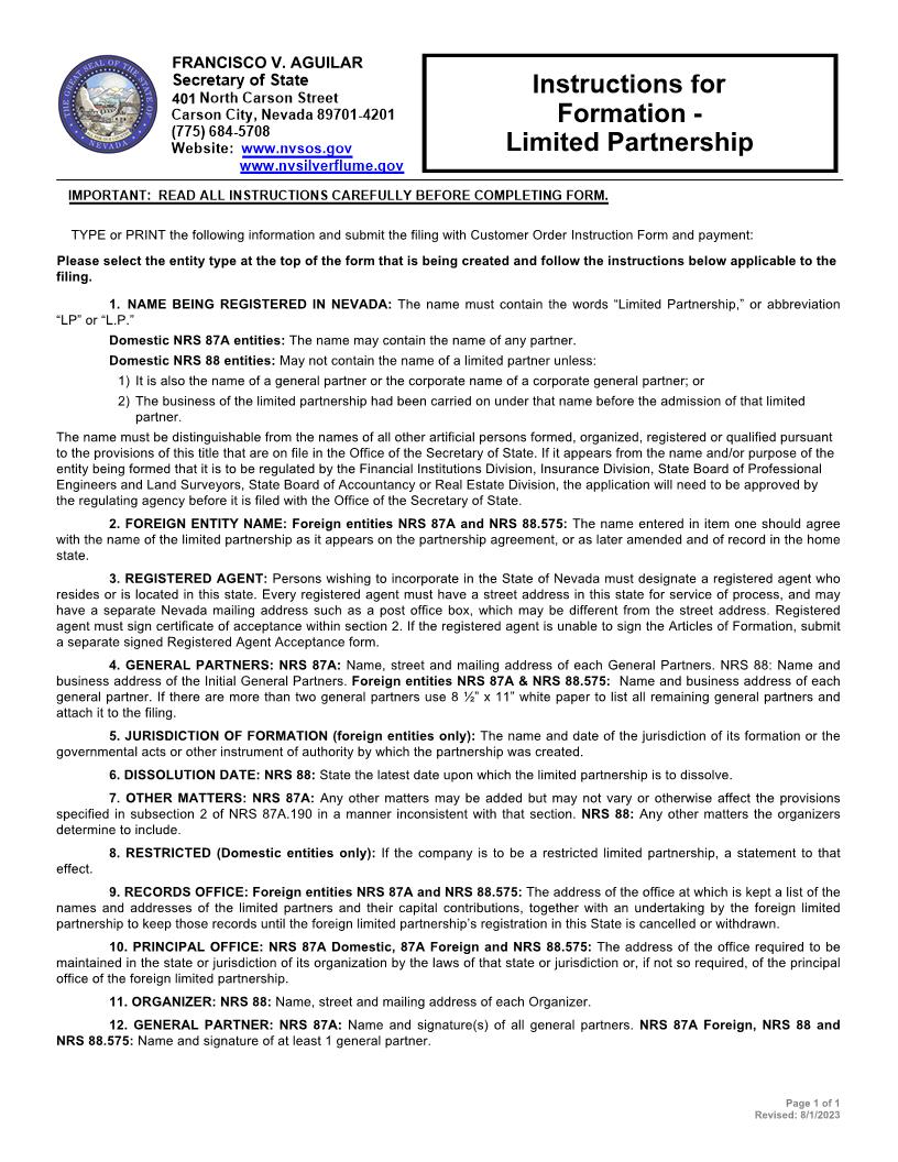 Formation Limited Partnership | Pdf Fpdf Docx | Nevada