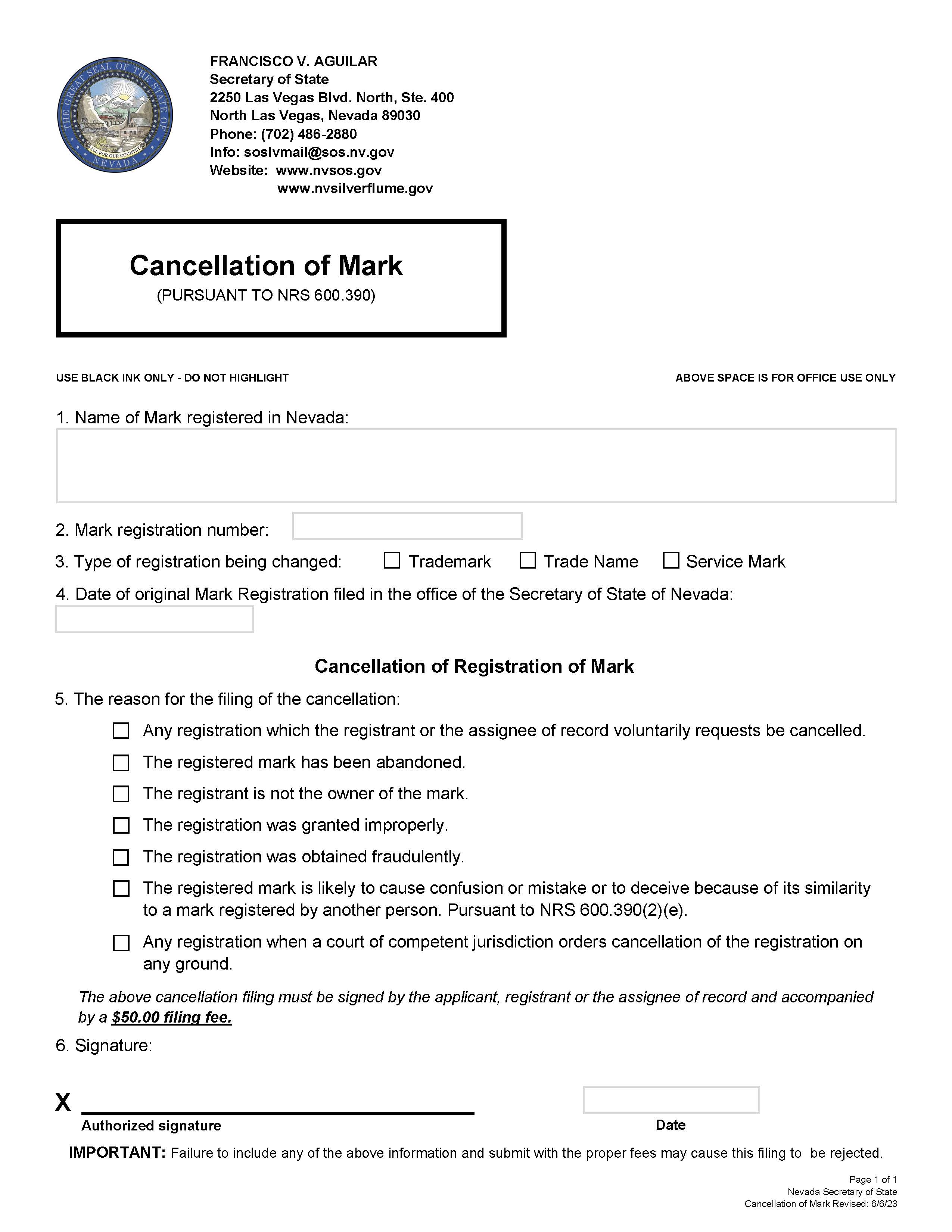 Cancellation Of Mark | Pdf Fpdf Docx | Nevada