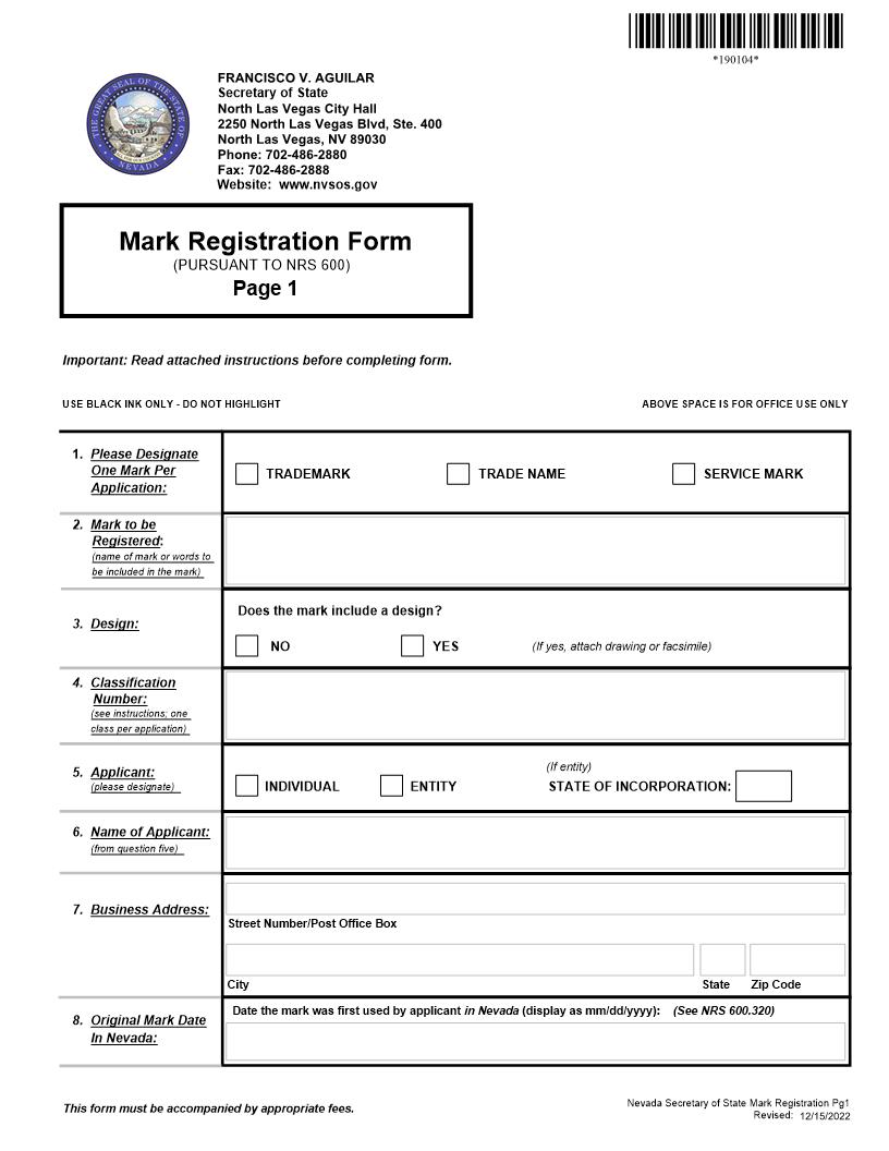 Mark Registration Form | Pdf Fpdf Docx | Nevada