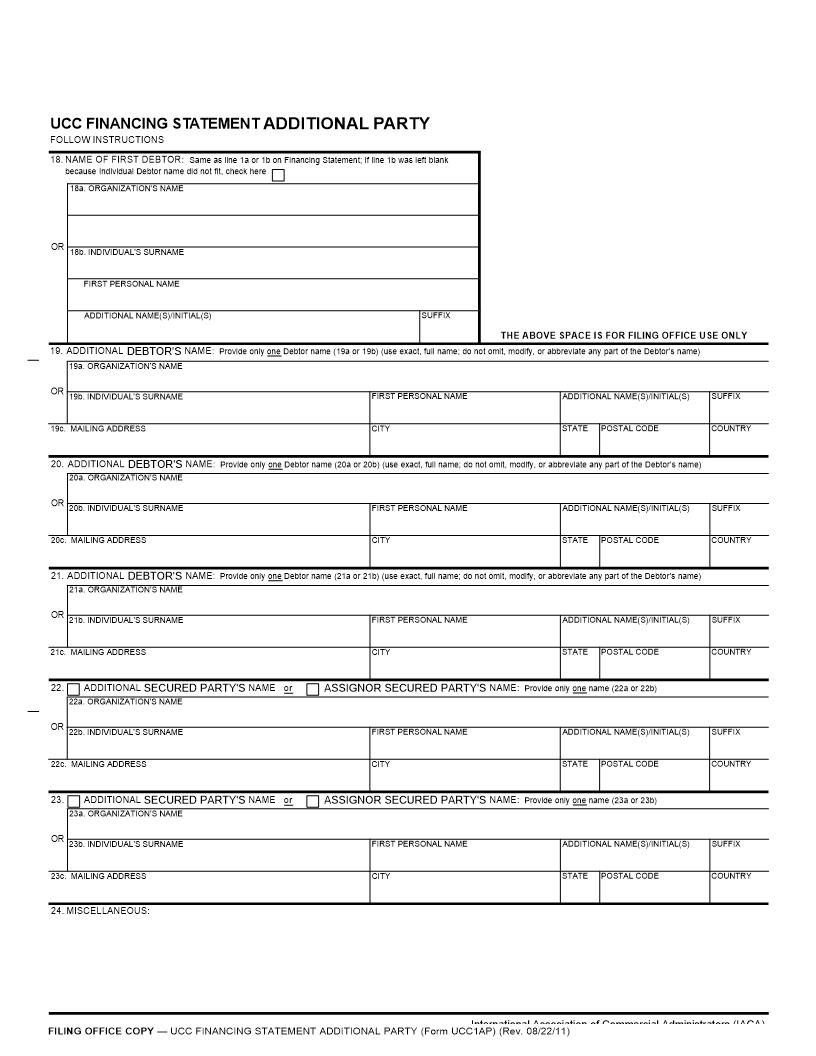 UCC1AP Financing Statement Additional Party {UCC1AP} | Pdf Fpdf Docx | Nevada