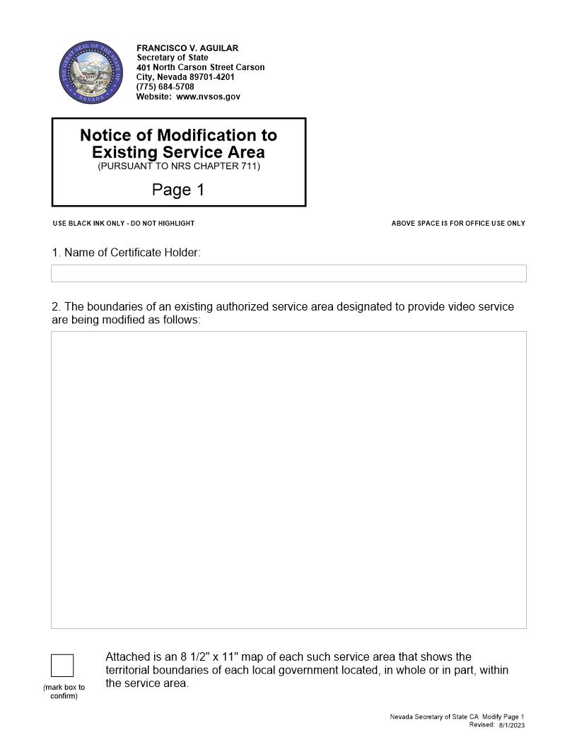 Notice Of Modification To Existing Service Area | Pdf Fpdf Doc Docx | Nevada