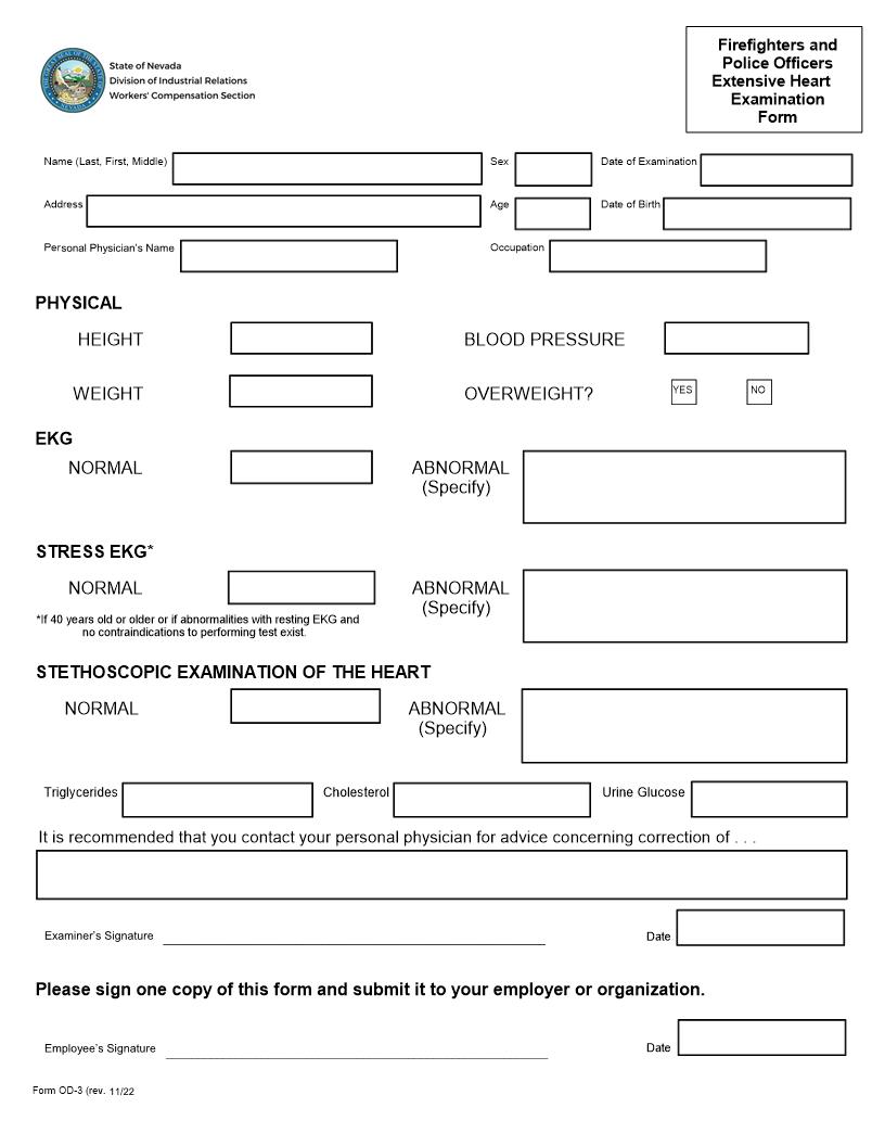 Firefighters And Police Officers Extensive Heart Examination {OD-3} | Pdf Fpdf Doc Docx | Nevada