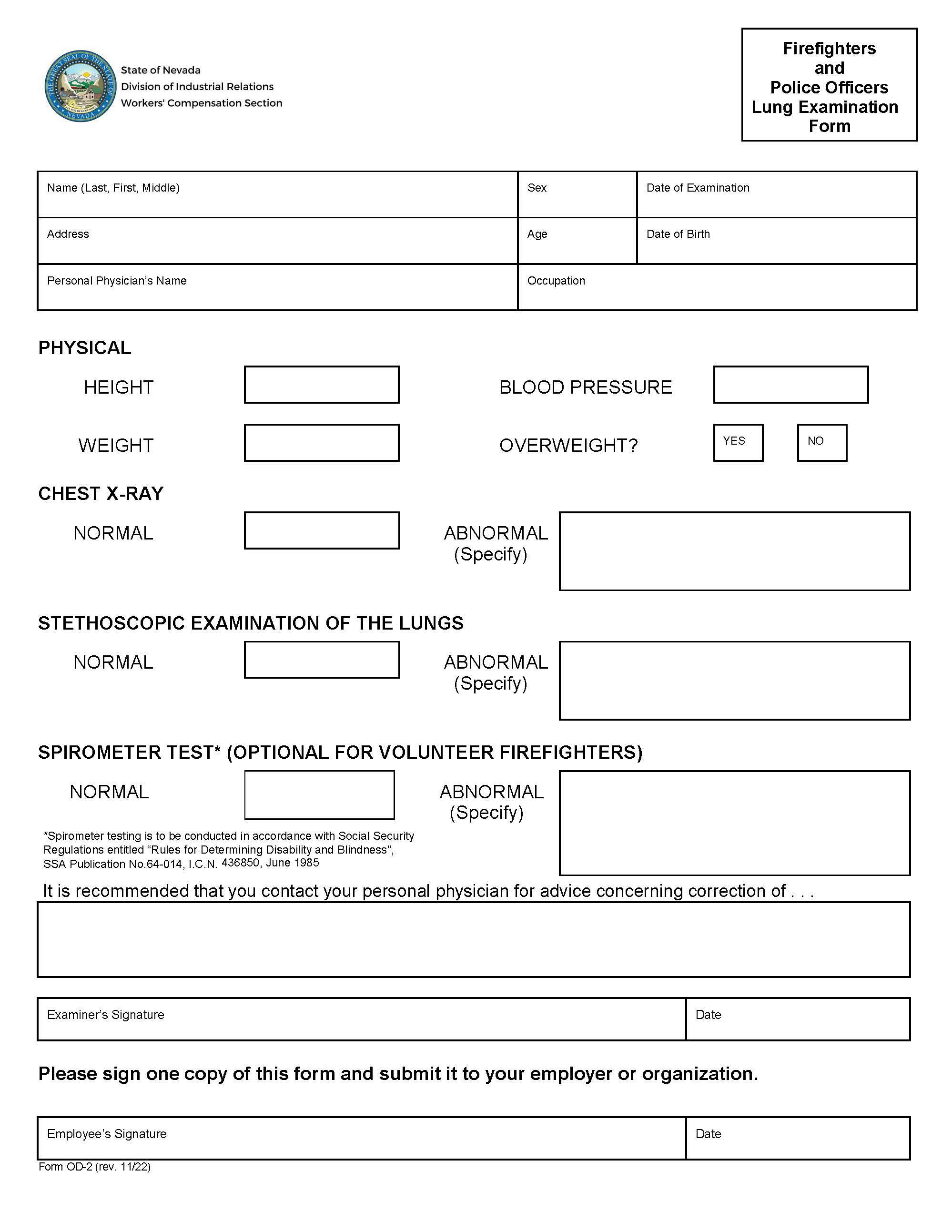 Firefighters And Police Officers Lung Examination {OD-2} | Pdf Fpdf Doc Docx | Nevada