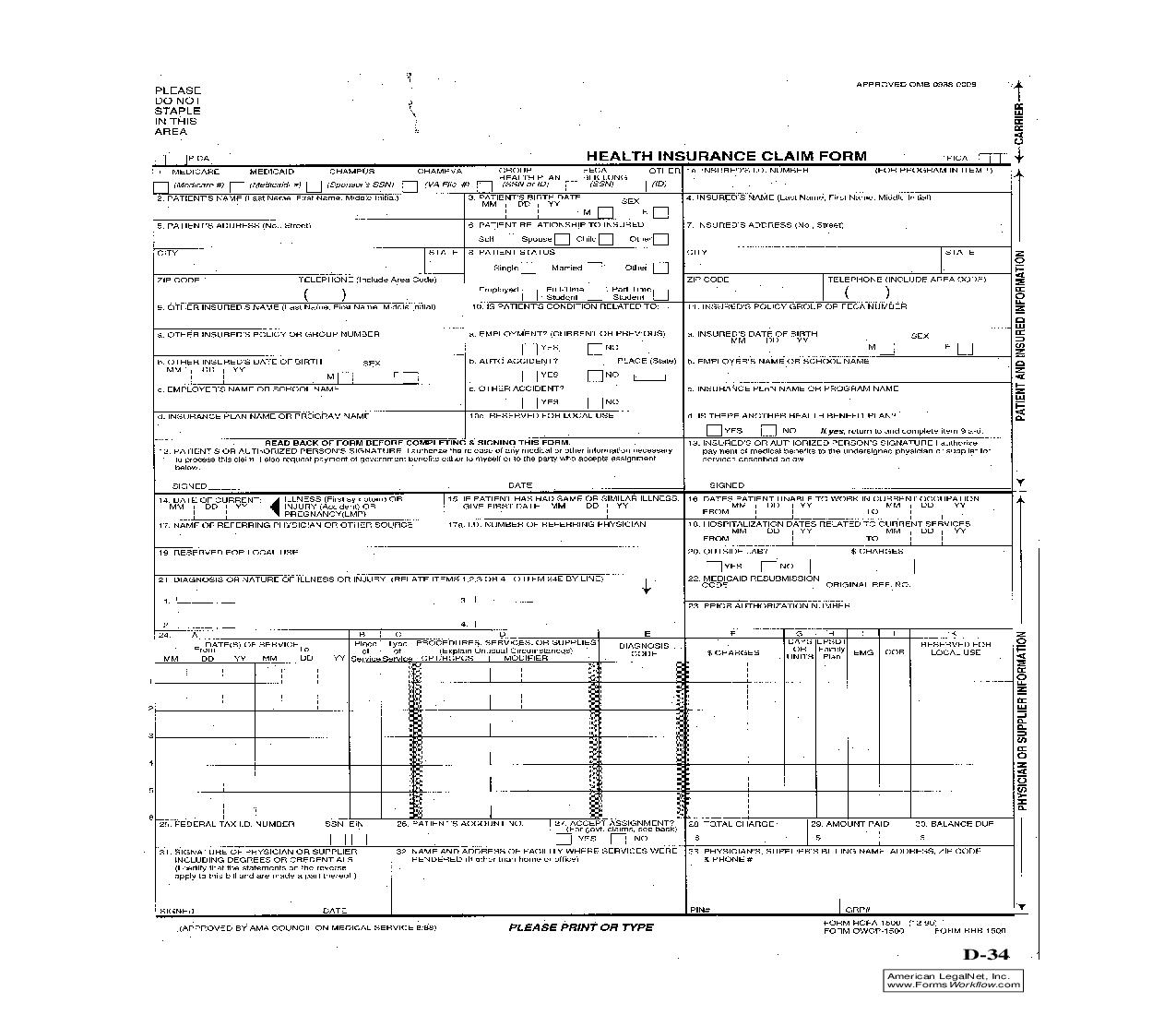 Health Insurance Claim Form {D-34} | Pdf Fpdf Doc Docx | Nevada