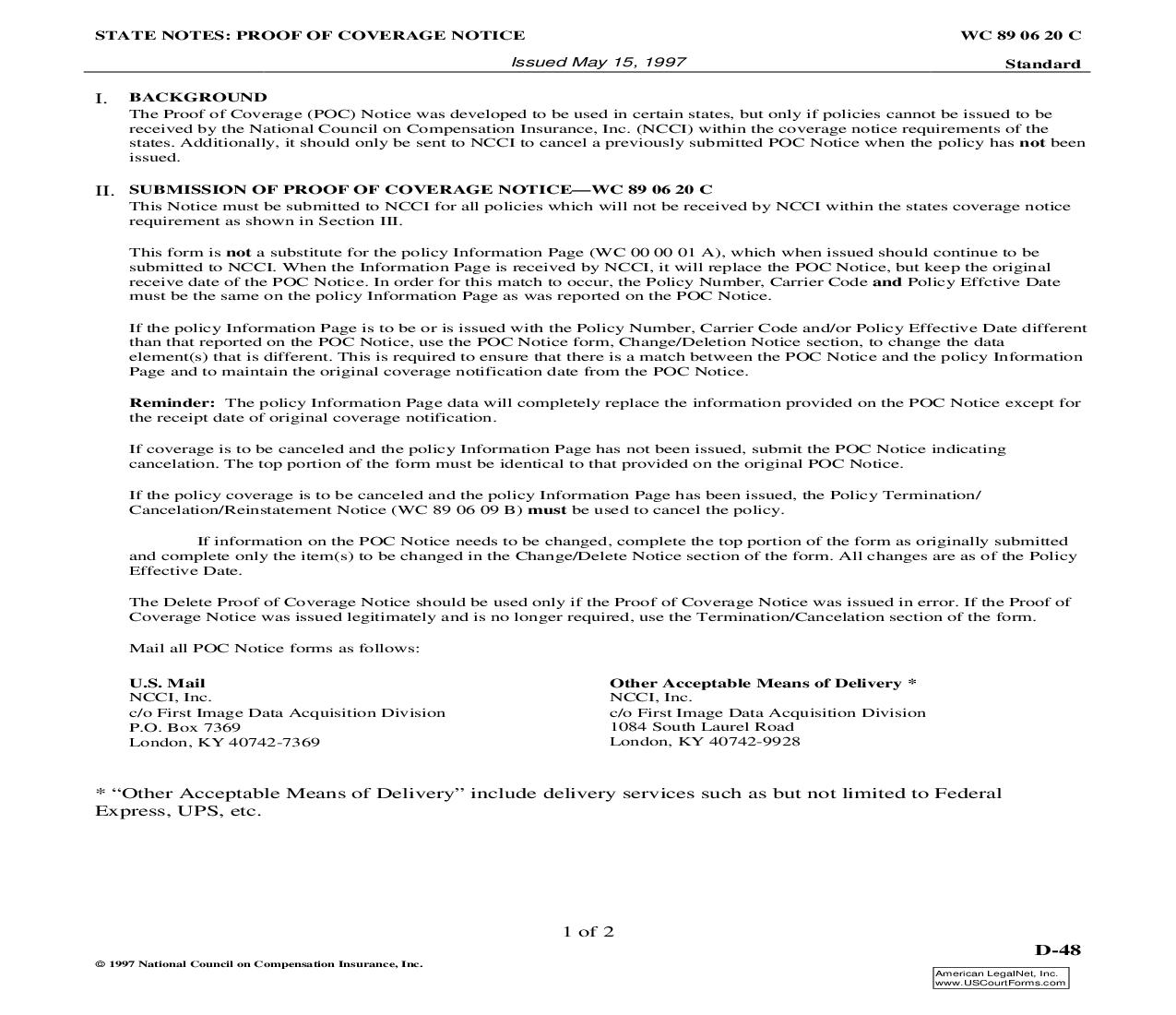 Proof Of Coverage Notice {D-48} | Pdf Fpdf Doc Docx | Nevada