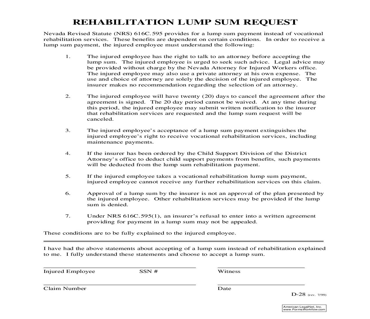 Rehabilitation Lump Sum Request {D-28} | Pdf Fpdf Doc Docx | Nevada