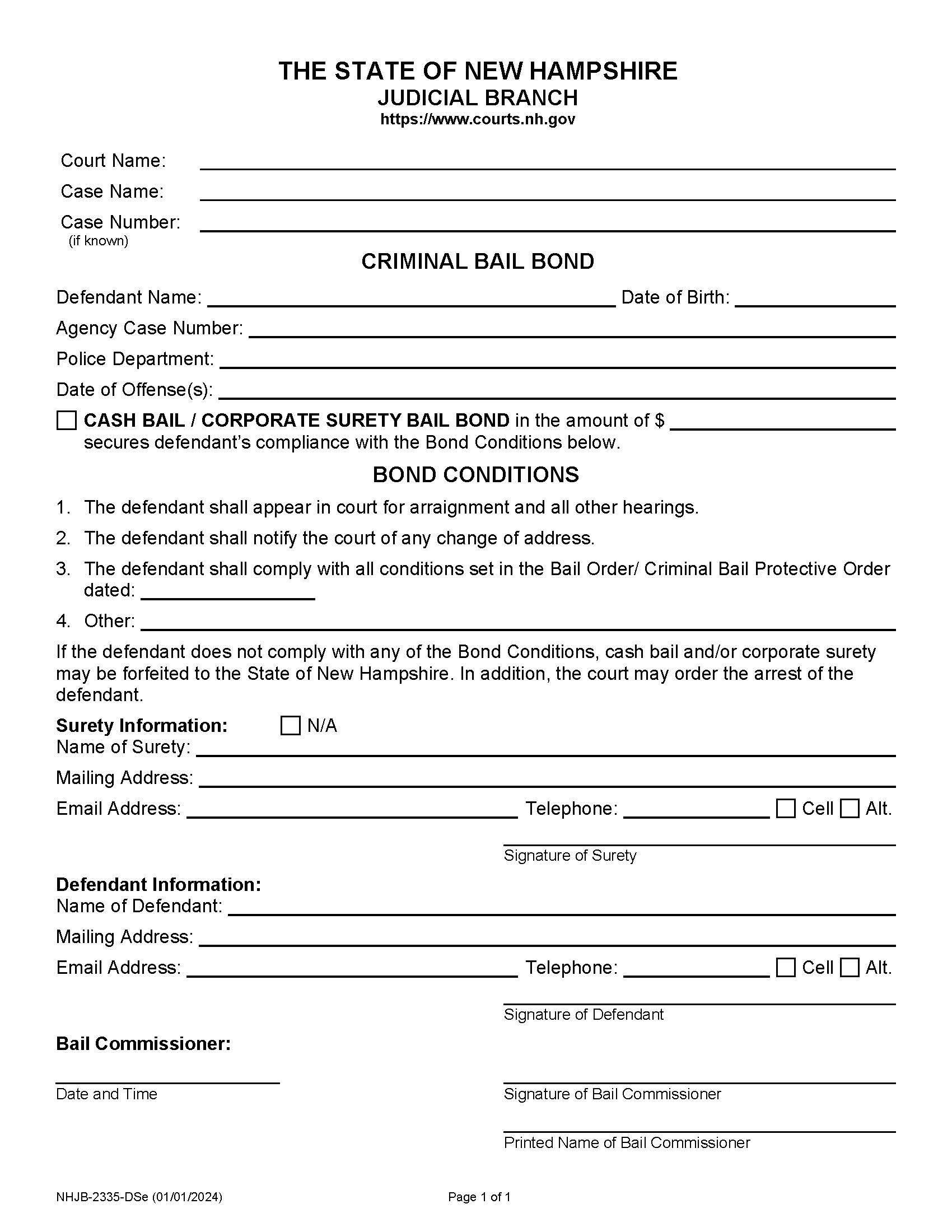 Bail Bond In Criminal Case {NHJB-2335-DSe} | Pdf Fpdf Docx | New Hampshire