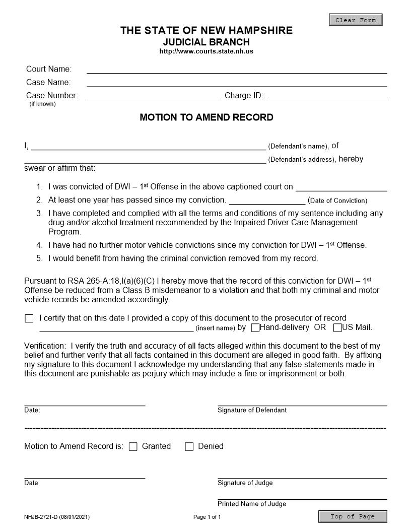 Motion To Amend Record {NHJB-2721-D} | Pdf Fpdf Docx | New Hampshire
