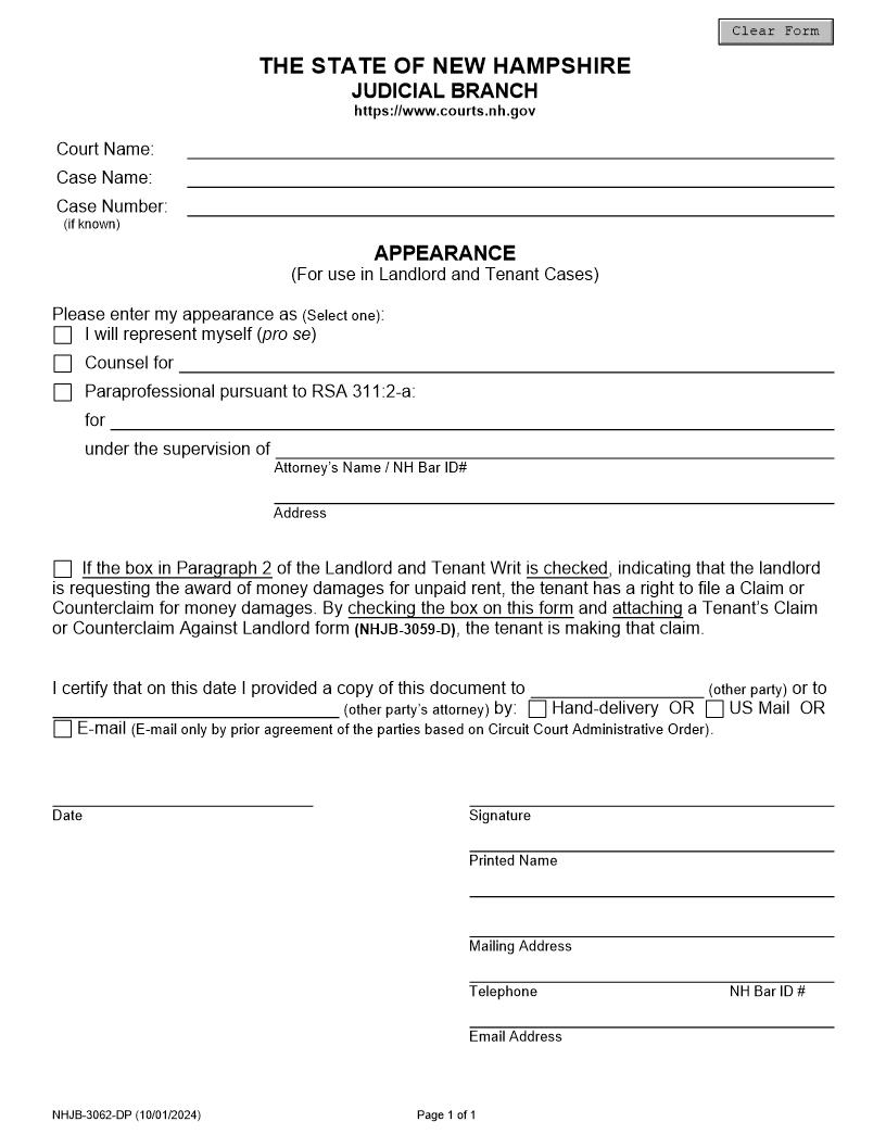 Appearance {NHJB-3062-DP} | Pdf Fpdf Docx | New Hampshire
