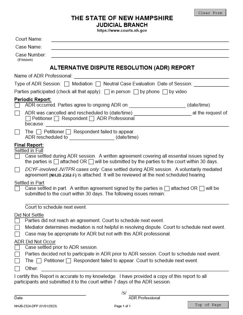 ADR Report {NHJB-2324-DFP} | Pdf Fpdf Docx | New Hampshire