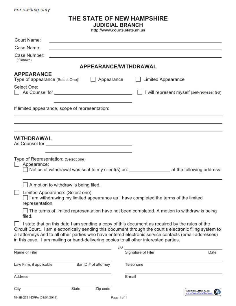 Appearance-Withdrawal {NHJB-2391-DF} |  | New Hampshire
