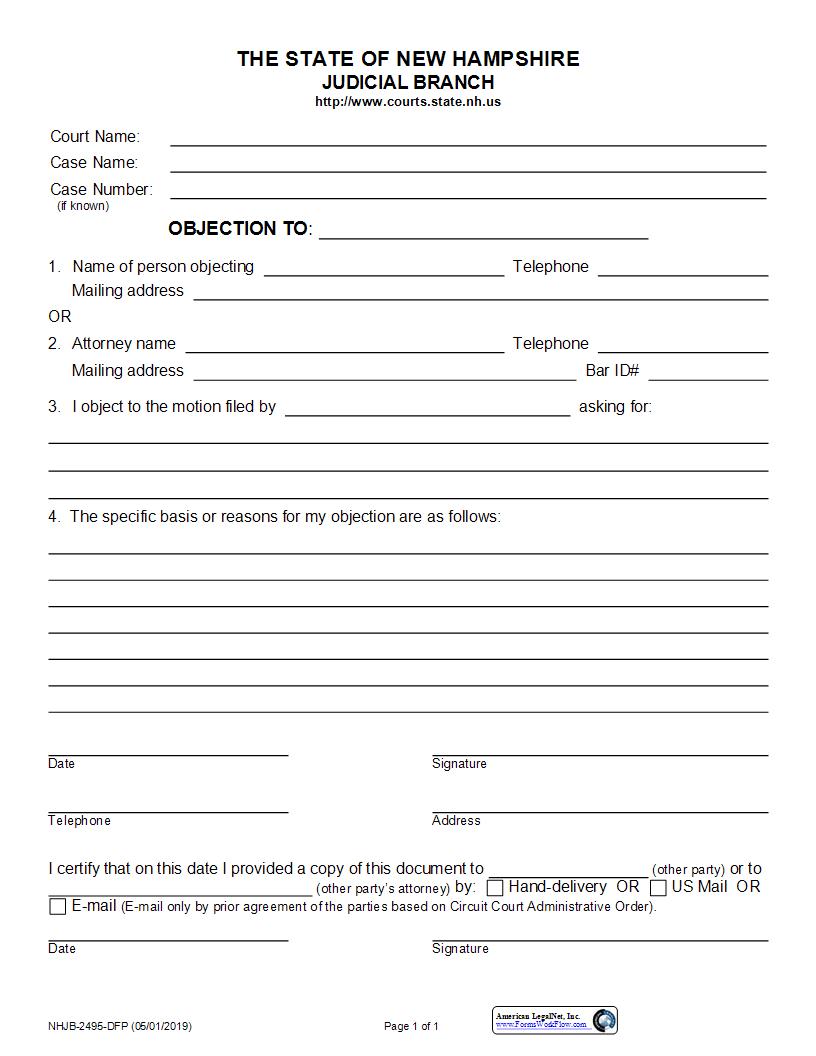 Objection (Generic) {NHJB-2495-DF} | Pdf Fpdf Docx | New Hampshire