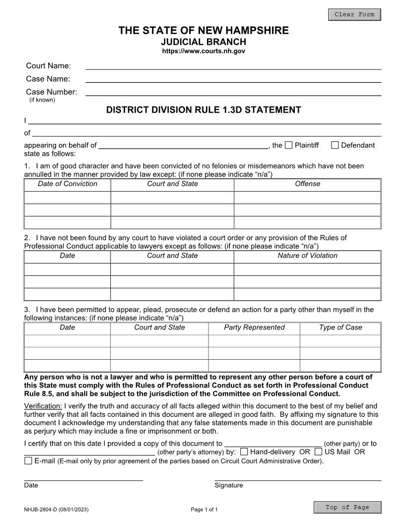 Rule 1-3d Statement {NHJB-2804-D} | Pdf Fpdf Docx | New Hampshire