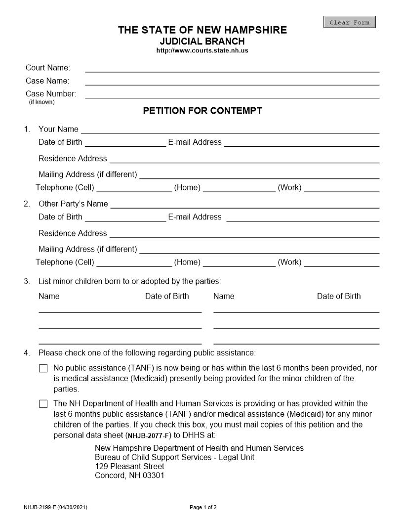 Petition For Contempt {NHJB-2199-F} | Pdf Fpdf Docx | New Hampshire