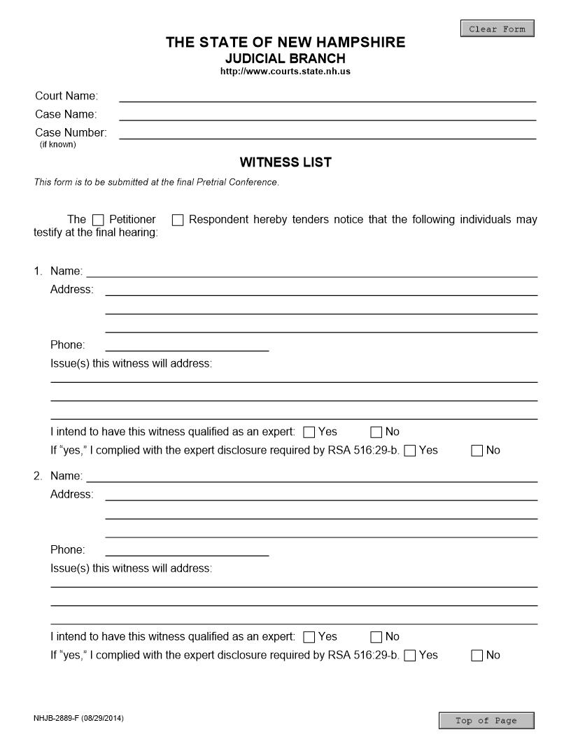 Witness Lit {NHJB-2889-F} | Pdf Fpdf Docx | New Hampshire