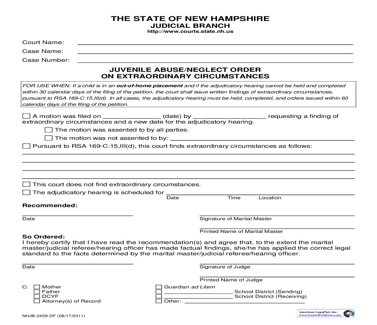 Juvenile Abuse Or Neglect Order On Extraordinary Circumstances {NHJB-2439-DF} | Pdf Fpdf Doc Docx | New Hampshire