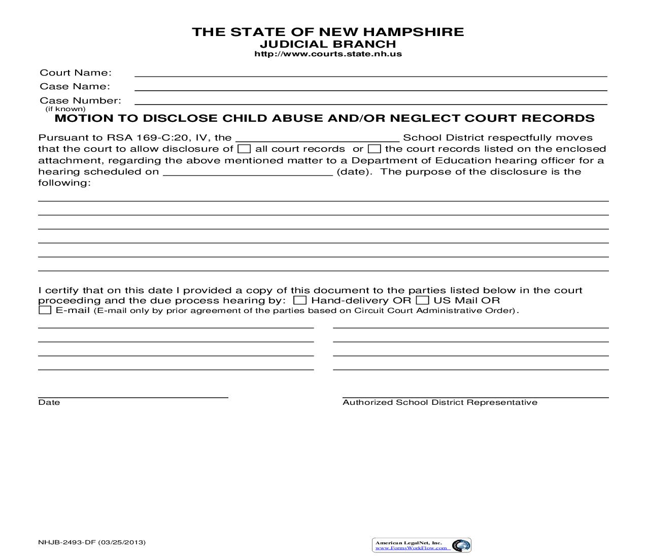 Motion To Disclose Child Abuse And Or Neglect Court Records {NHJB-2493-DF} | Pdf Fpdf Doc Docx | New Hampshire