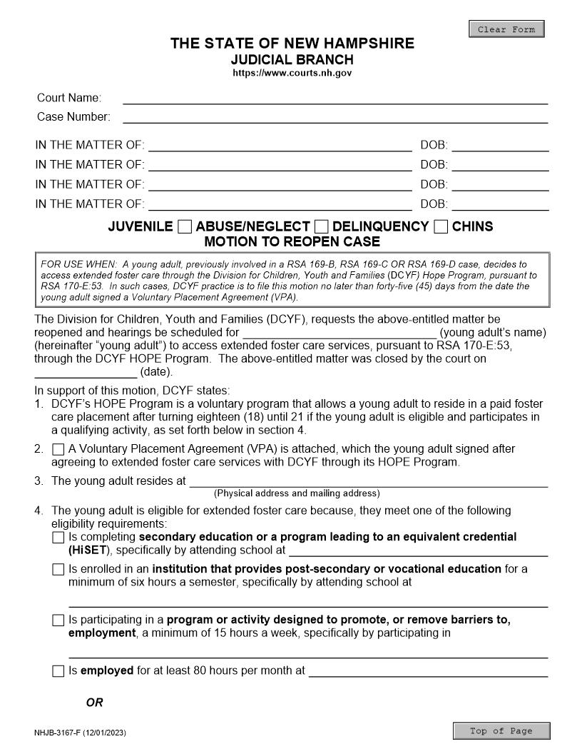 Motion To Reopen {NHJB-3167-F} | Pdf Fpdf Docx | New Hampshire