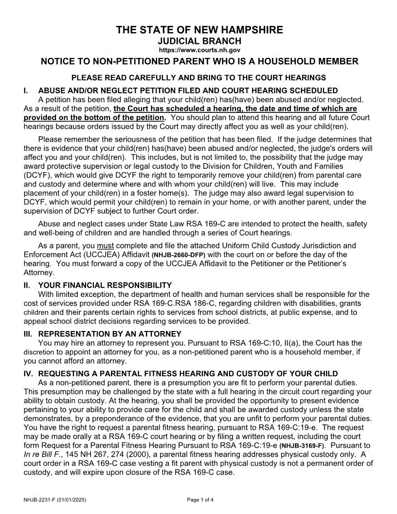 Notice To Non-Petitioned Parent {NHJB-2231-F} | Pdf Fpdf Docx | New Hampshire