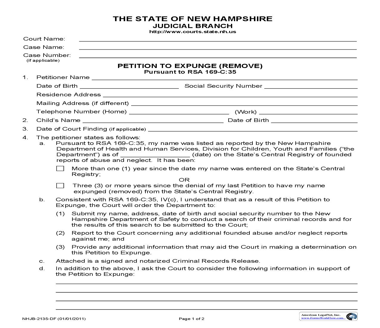 Petition To Expunge (Remove) {NHJB-2135-DF} | Pdf Fpdf Doc Docx | New Hampshire