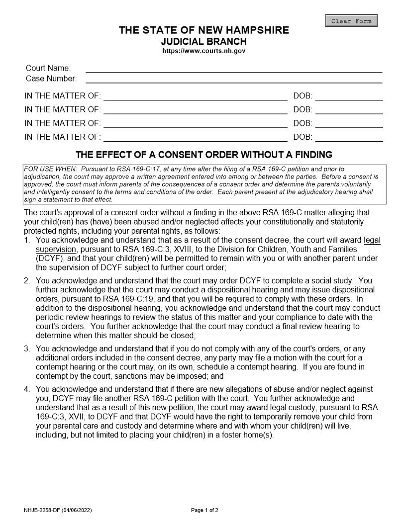 The Effect Of A Consent Order Without A Finding {NHJB-2258-DF} | Pdf Fpdf Doc Docx | New Hampshire