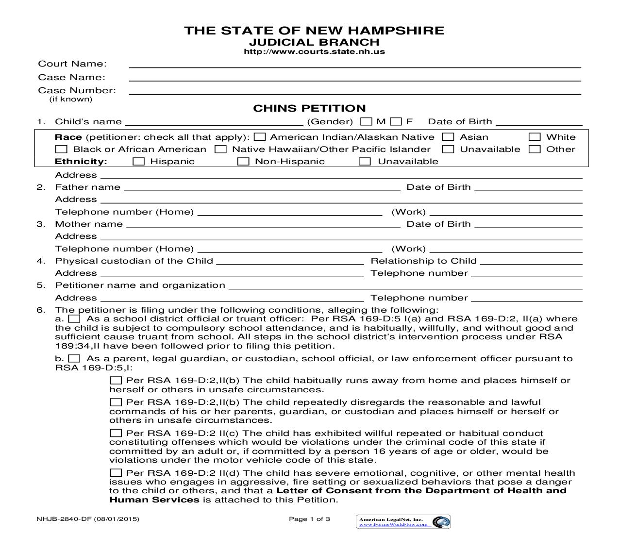 CHINS Petition {NHJB-2840-DF} | Pdf Fpdf Doc Docx | New Hampshire