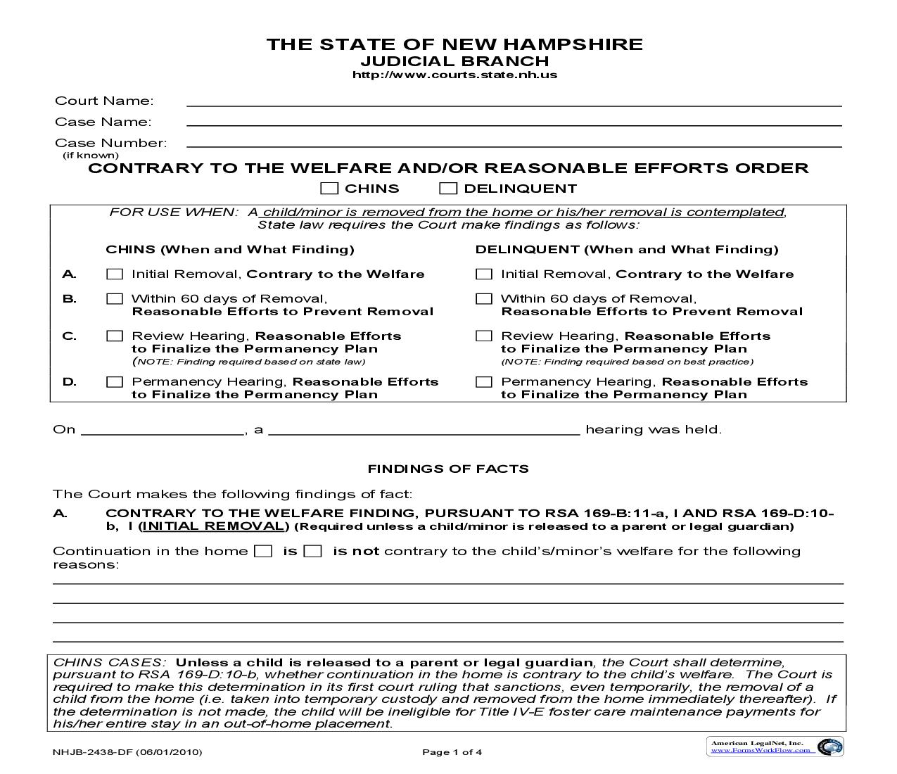 Contrary To The Wellfare And Or Resonable Efforts Order {NHJB-2438-DF} | Pdf Fpdf Doc Docx | New Hampshire