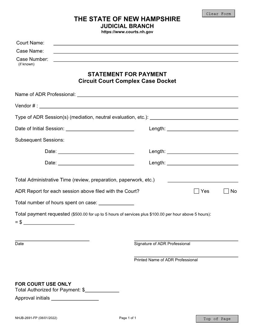 Statement For Payment {NHJB-2691-FP} | Pdf Fpdf Docx | New Hampshire