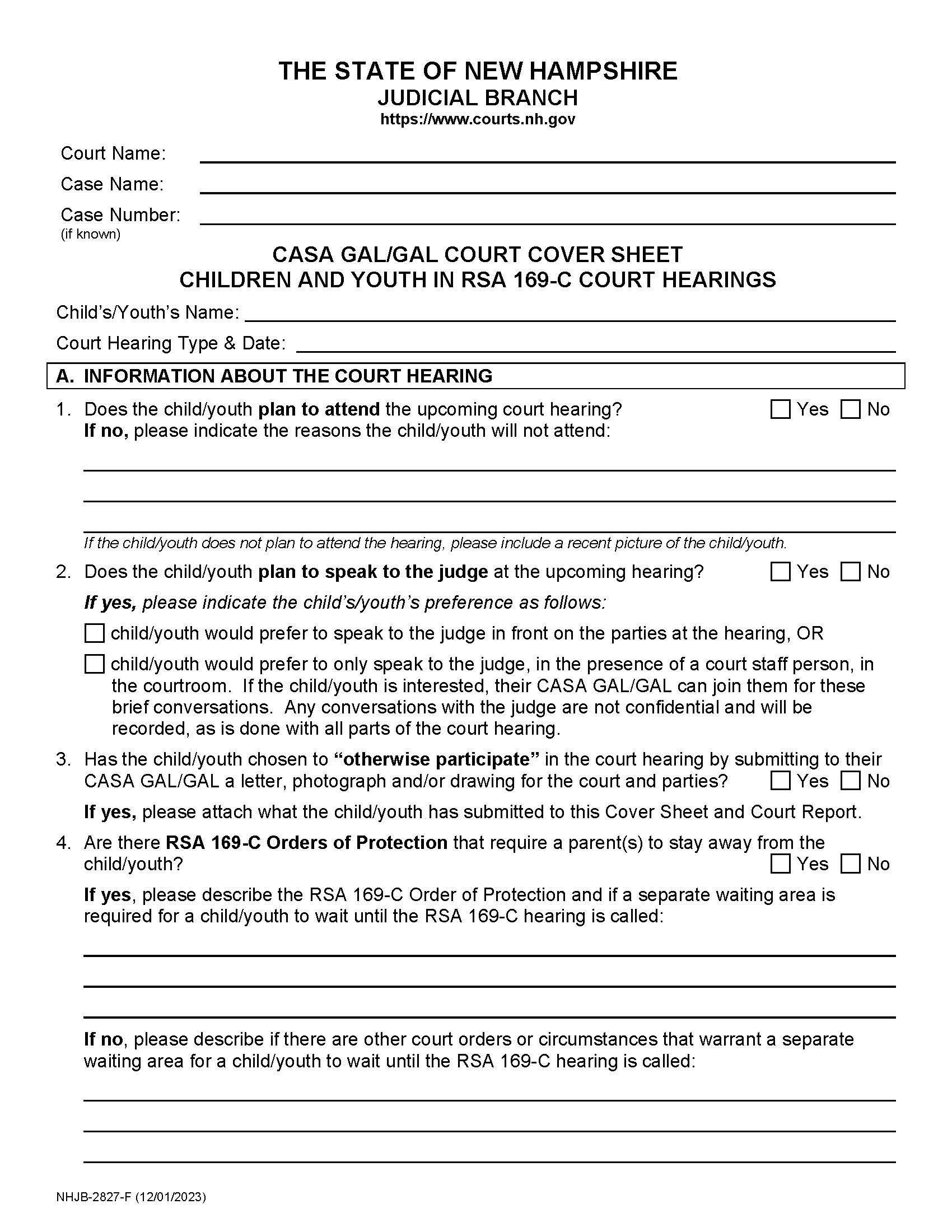 CASA-GAL Court Cover Sheet {NHJB-2827-F} | Pdf Fpdf Doc Docx | New Hampshire