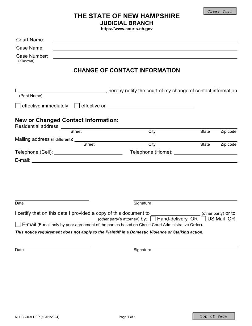 Change Of Address Notification {NHJB-2409-DF} | Pdf Fpdf Docx | New Hampshire