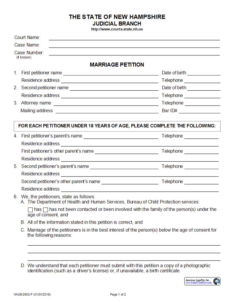 Marriage Petition {NHJB-2603-F} | Pdf Fpdf Docx | New Hampshire