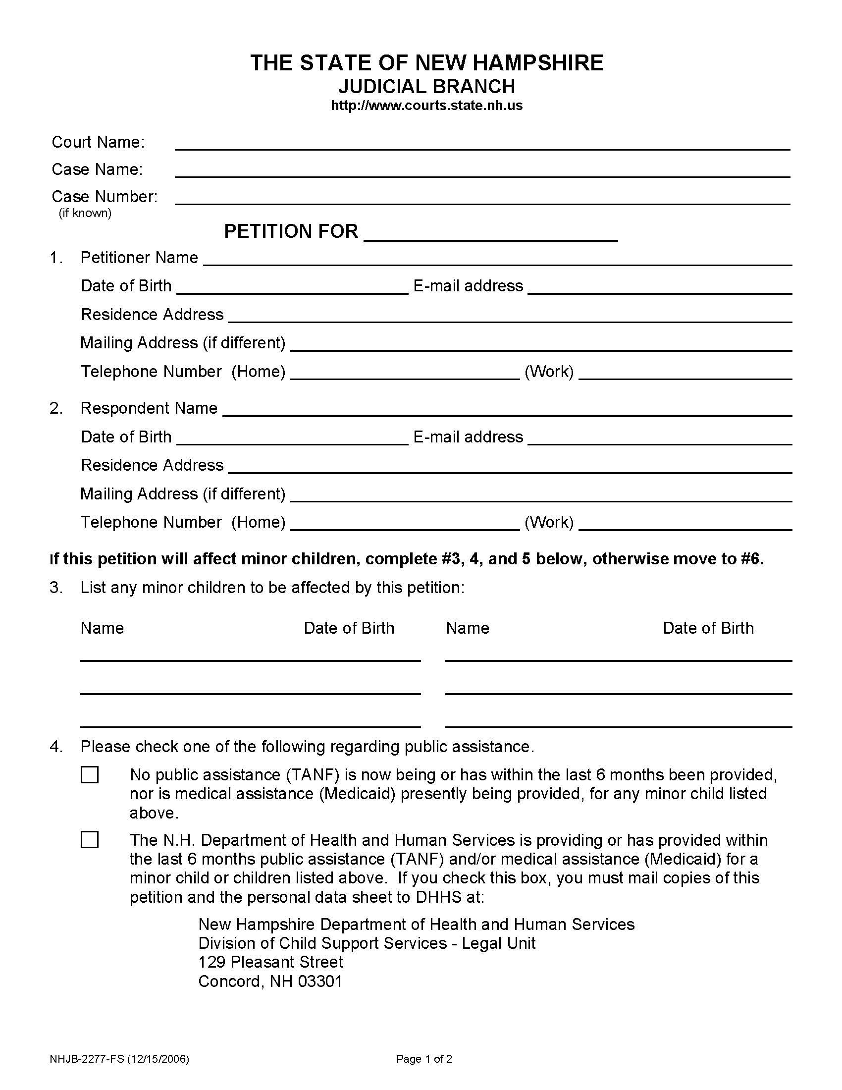 Petition (Generic) {NHJB-2277-FS} | Pdf Fpdf Doc Docx | New Hampshire