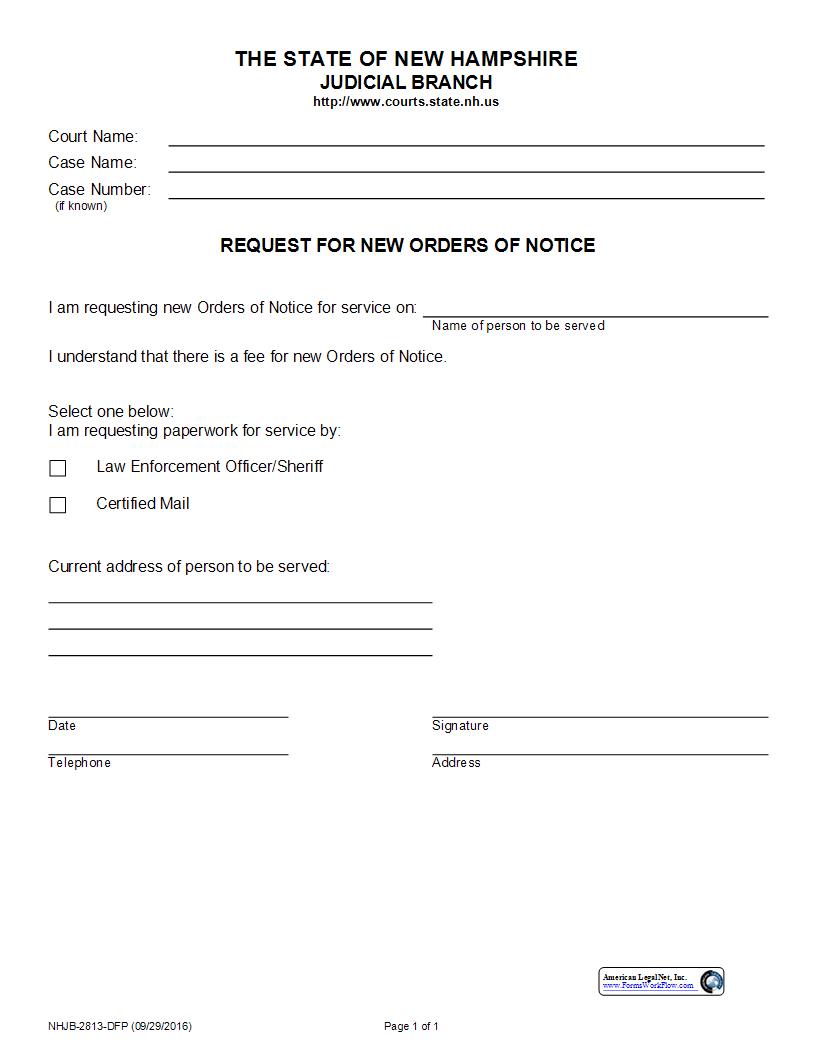 Request For New Orders Of Notice {NHJB-2813-DFP} | Pdf Fpdf Docx | New Hampshire