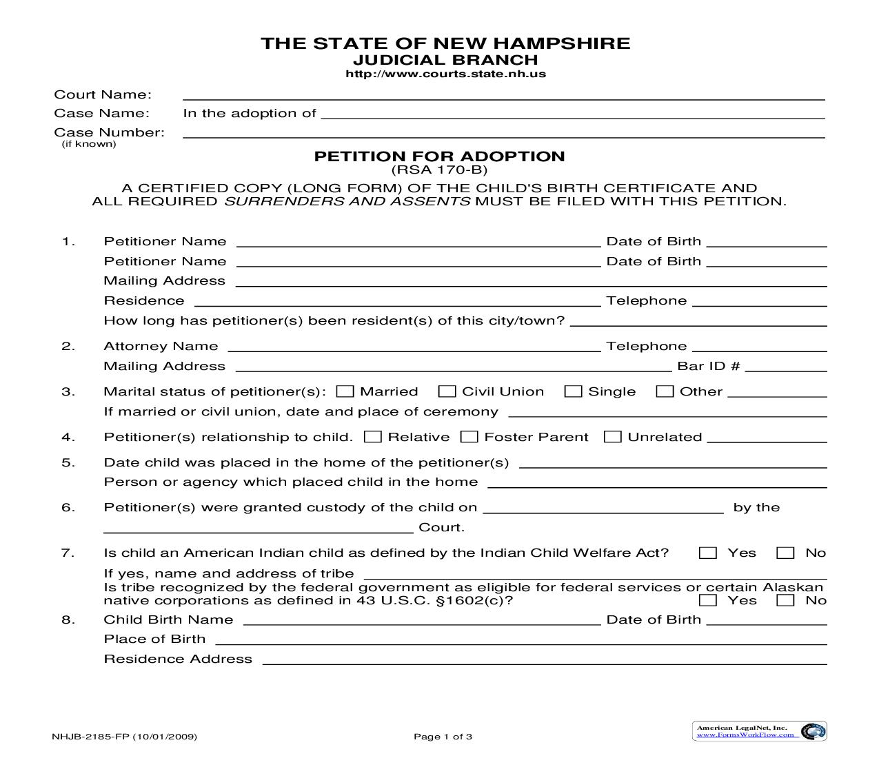 Petition For Adoption {NHJB-2185-FP} |  | New Hampshire