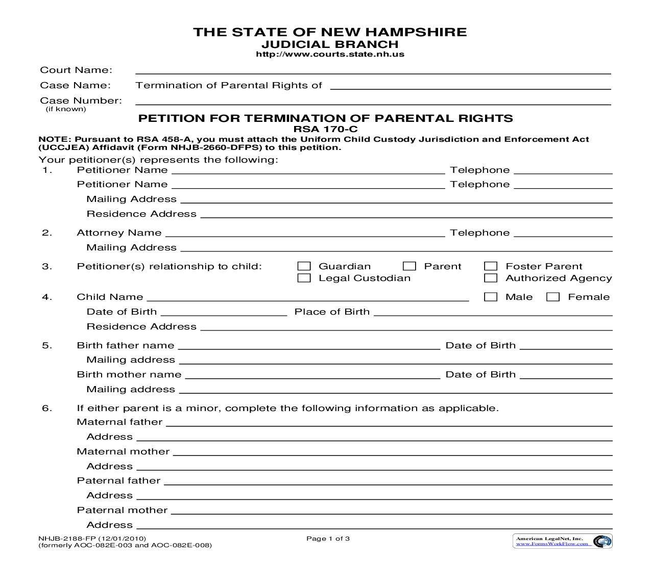 Petition For Termination Of Parental Rights {NHJB-2188-FP} |  | New Hampshire