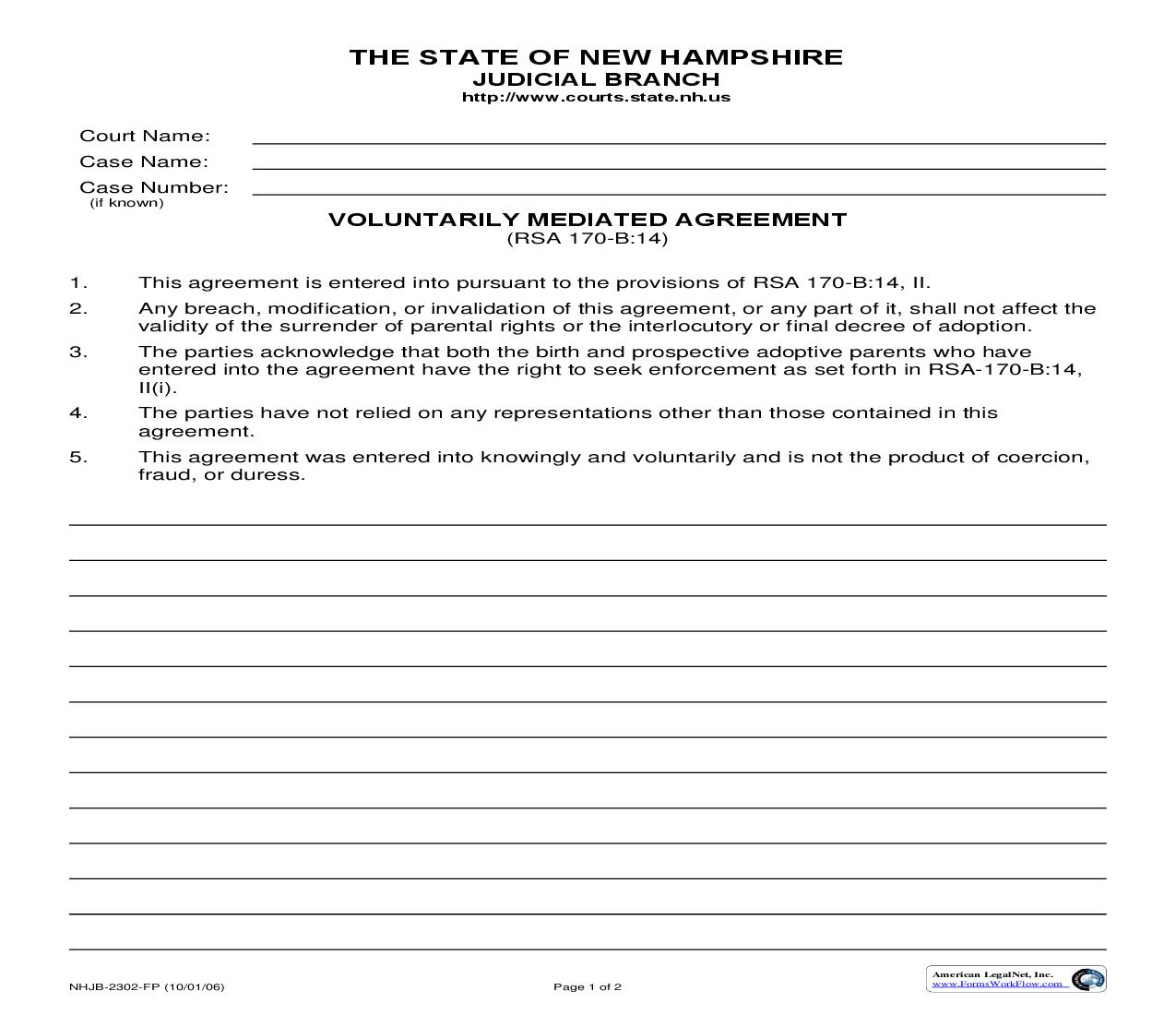 Voluntarily Mediated Agreement {NHJB-2302-FP} |  | New Hampshire