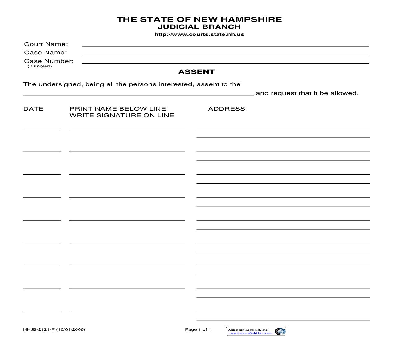 Assent {NHJB-2121-P} | Pdf Fpdf Doc Docx | New Hampshire