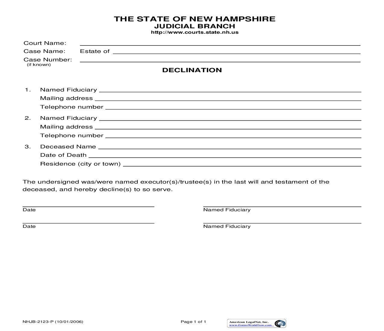 Declination {NHJB-2123-P} | Pdf Fpdf Doc Docx | New Hampshire