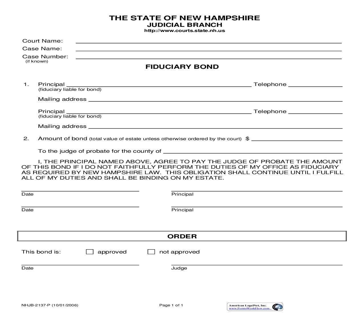 Fiduciary Bond {NHJB-2137-P} | Pdf Fpdf Doc Docx | New Hampshire