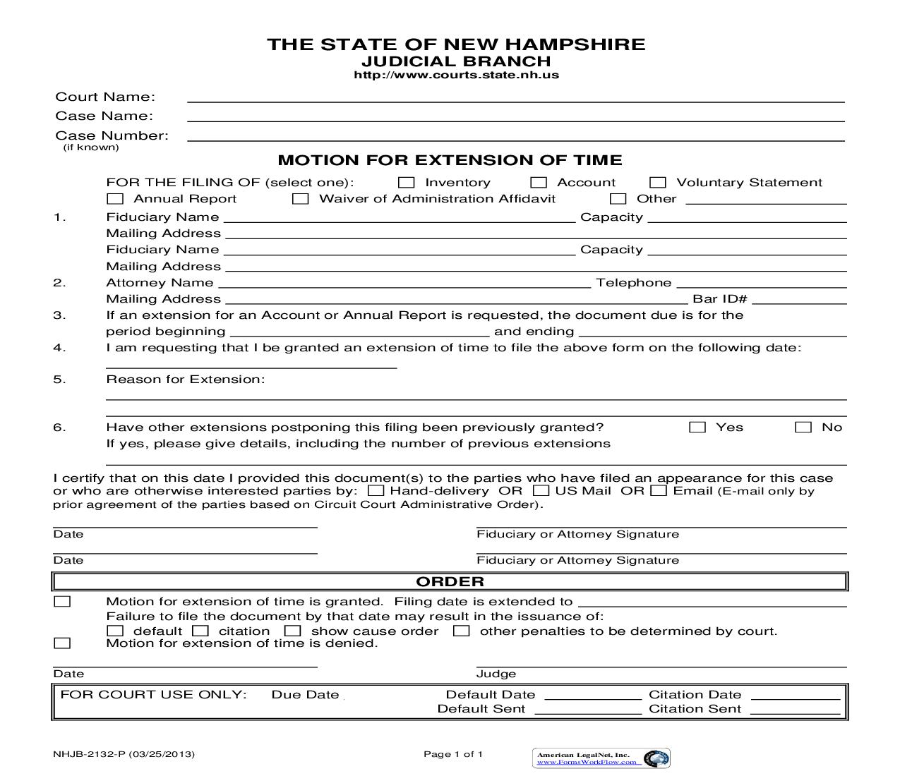 Motion For Extension Of Time {NHJB-2132-P} | Pdf Fpdf Doc Docx | New Hampshire