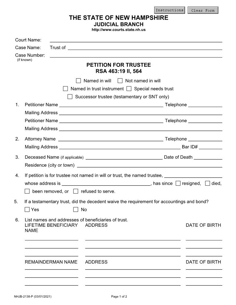 Petition For Trustee {NHJB-2138-P} | Pdf Fpdf Doc Docx | New Hampshire