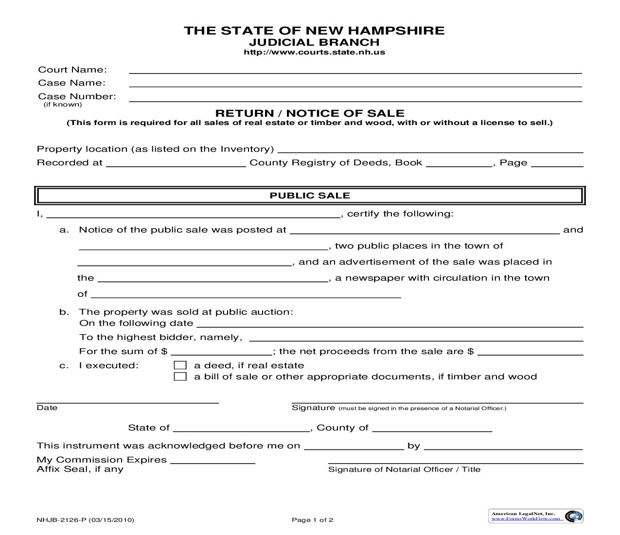 Return - Notice Of Sale {NHJB-2126-P} | Pdf Fpdf Doc Docx | New Hampshire